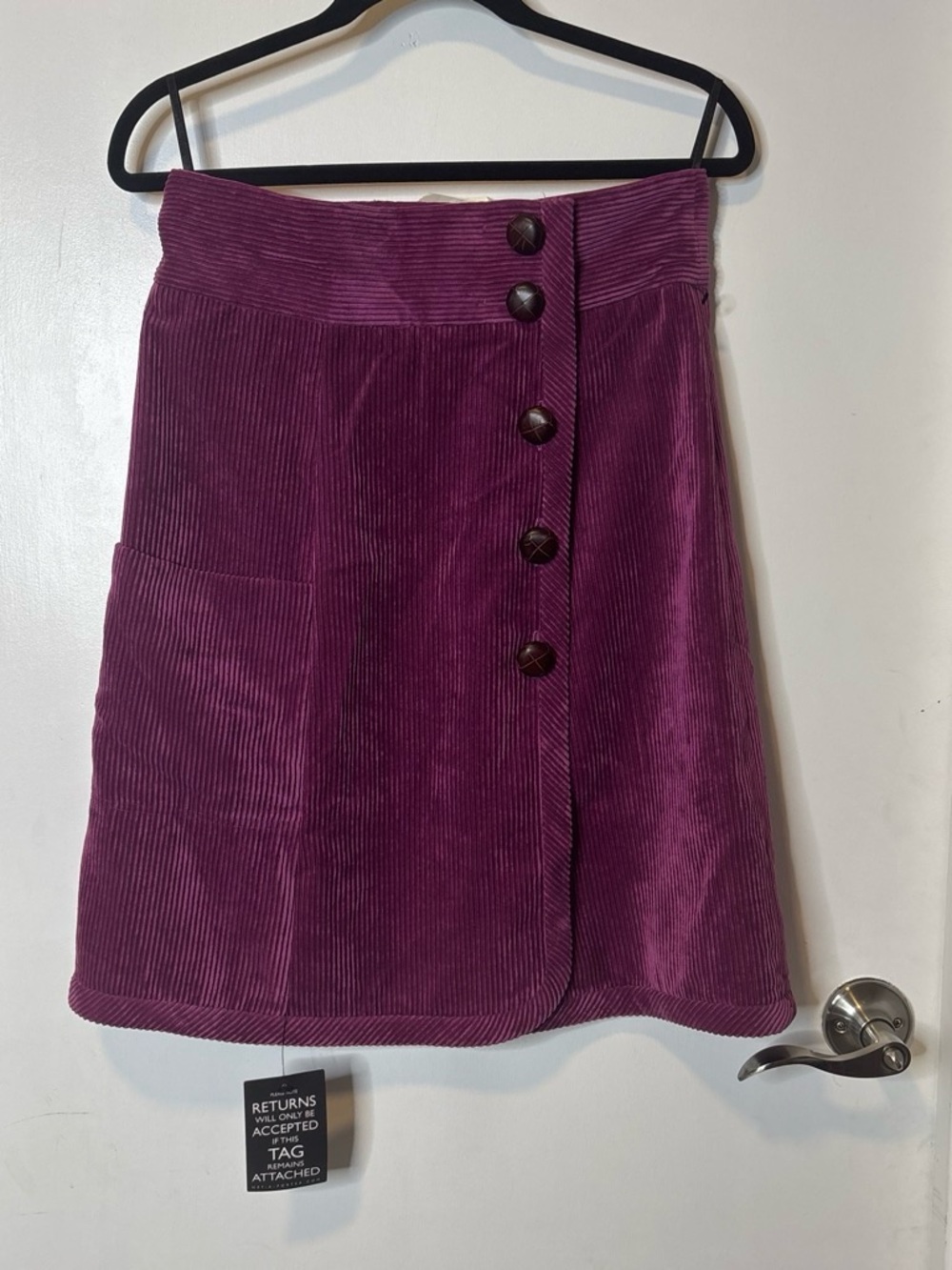 Corduroy Button-Front A-Line Skirt in Plum